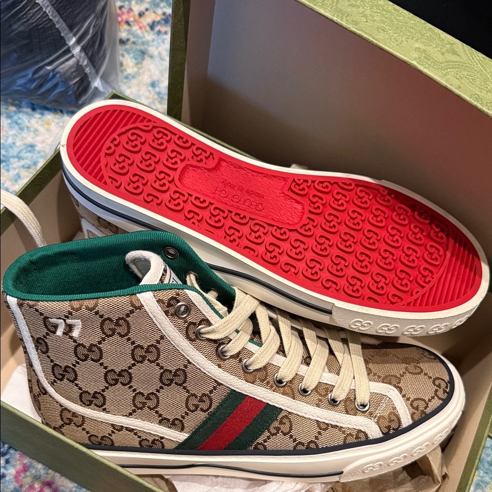 Gucci Monogram High-Tops with Red Soles
